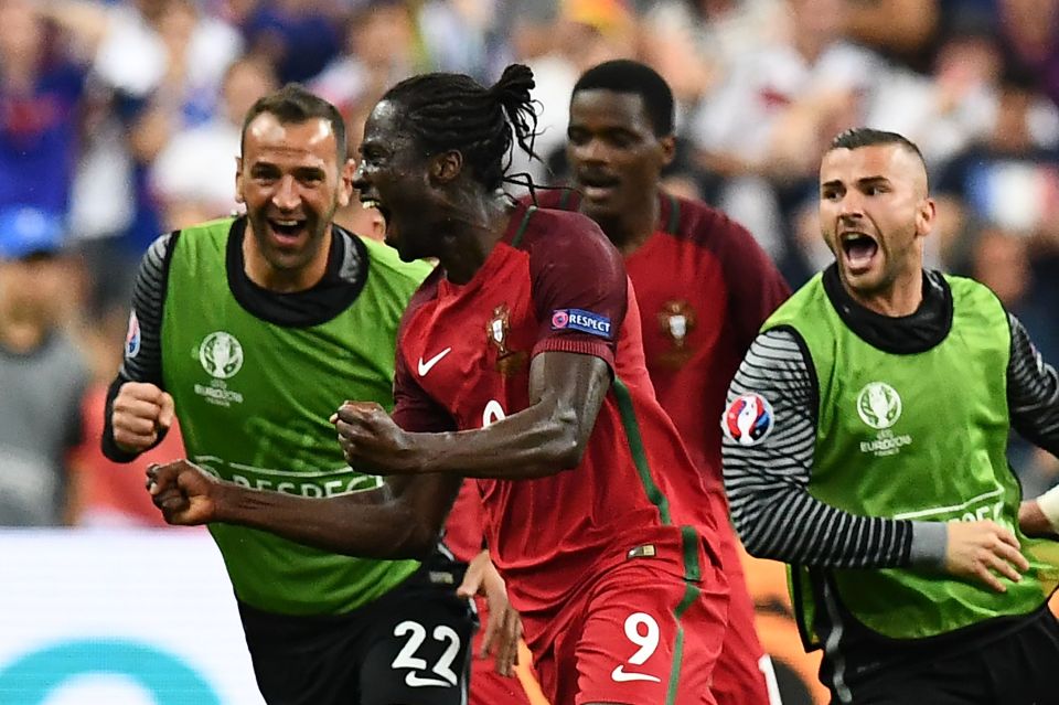 Eder celebrates his injury time winner as Portugal beat France to be crowned European champions