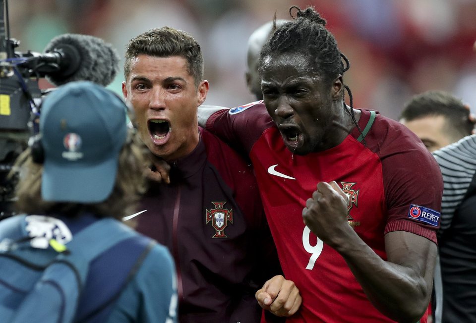  Cristiano Ronaldo celebrates with Portugal hero Eder after the game