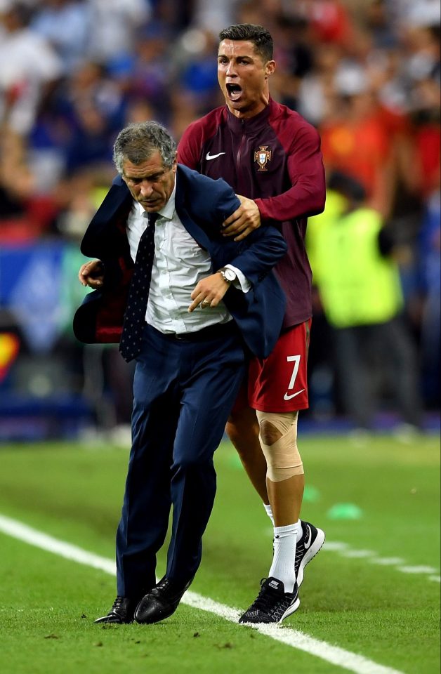  Cristiano Ronaldo and boss Fernando Santos watch the final from the sidelines