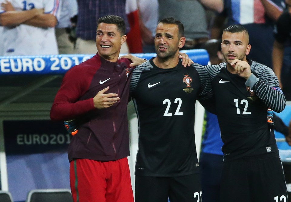  Cristiano Ronaldo is forced to watch on from the bench after crocking his knee