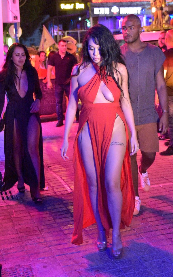 Chloe, 21, led the girl squad in a very revealing red dress