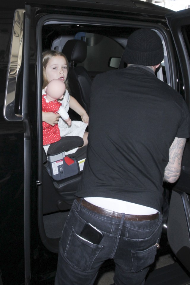 David Beckham and his children Harper and Cruz seen arriving at LAX Airport