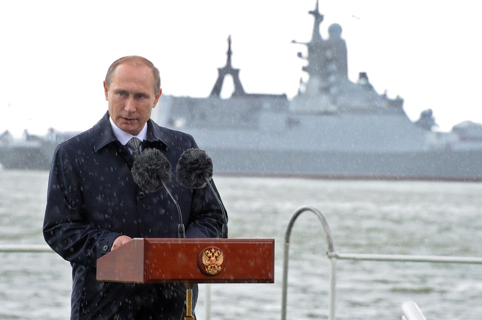  Russian President Vladimir Putin delivers a speech during celebrations for Navy Day in the Kaliningrad region in 2015. He has reportedly carried out a Stalin-style purge by sacking every commander in his Baltic fleet