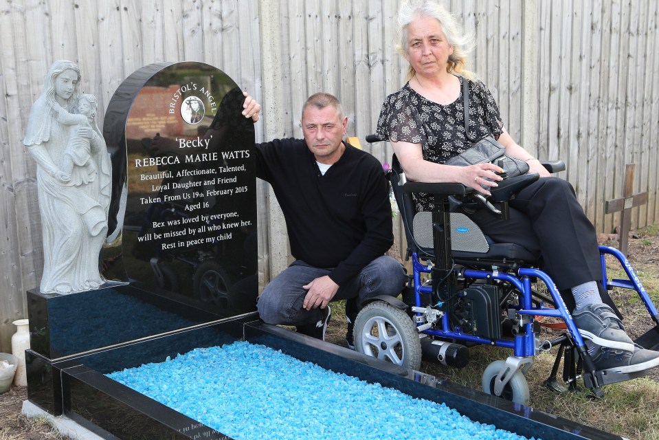  Tragic . . . Anje with Becky's dad Darren by her gravestone