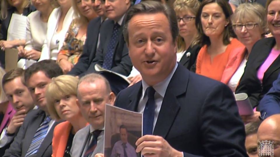  David Cameron held up a picture of himself with Larry the cat and told MPs he would be staying at No10