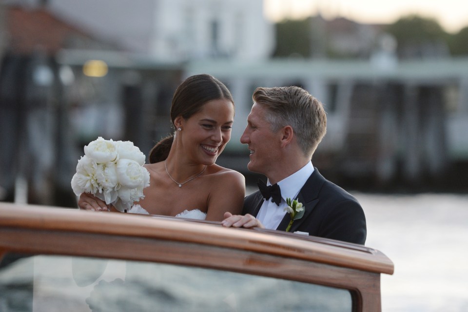  Manchester United midfielder Bastian Schweinsteiger and Ana Ivanonic are seen celebrating their wedding outside the church and on a water taxi