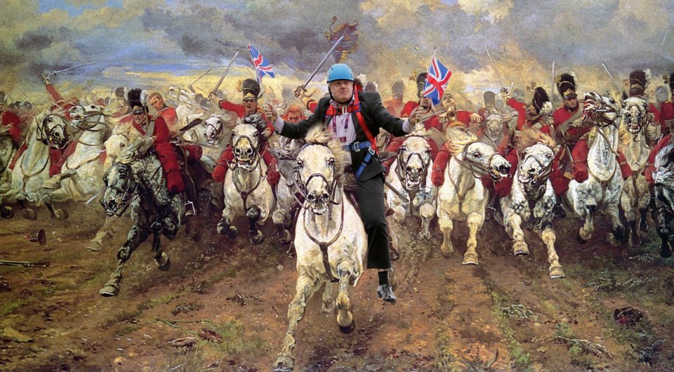  In one image, he was seen leading the Battle of Waterloo on a horse waving a Union Jack flag