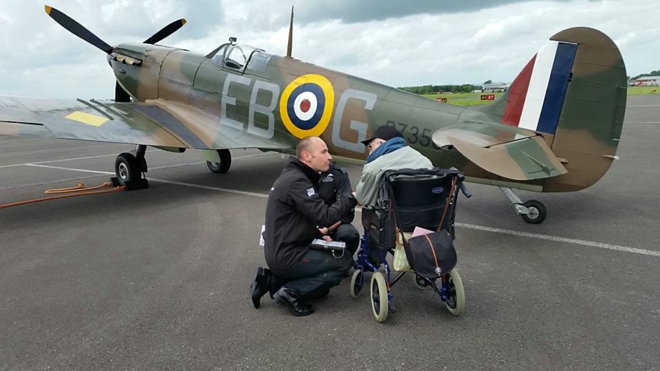  Dying wish... Ken with flight crew and a beloved Spitfire