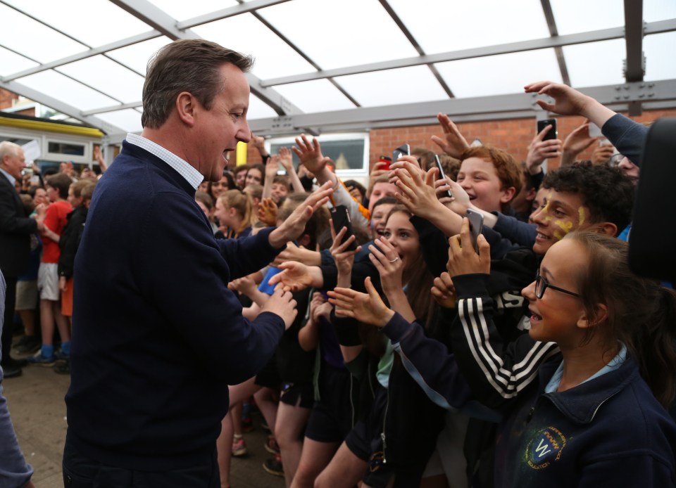  Prime minister David Cameron is cheered by pupils on a visit to the Warriner school in Oxfordshire last month