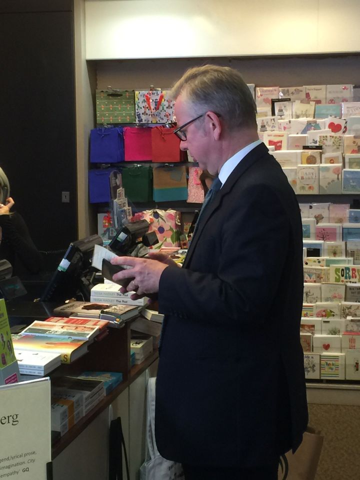  Michael Gove looked like he was after some 'light reading' today in Waterstones, Kensington