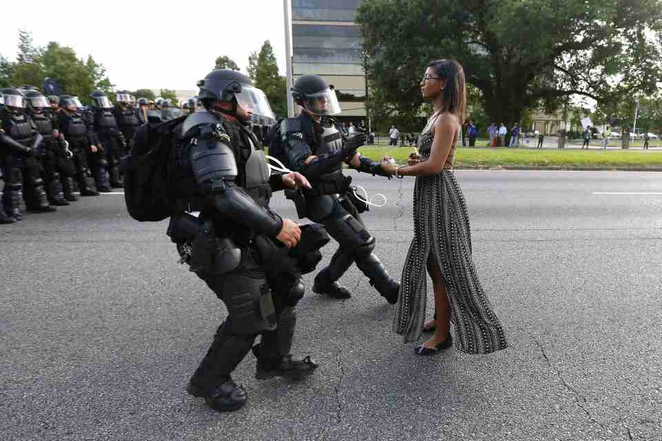  Protestor Ieshia Evans is detained by law enforcement near the headquarters of the Baton Rouge Police Department