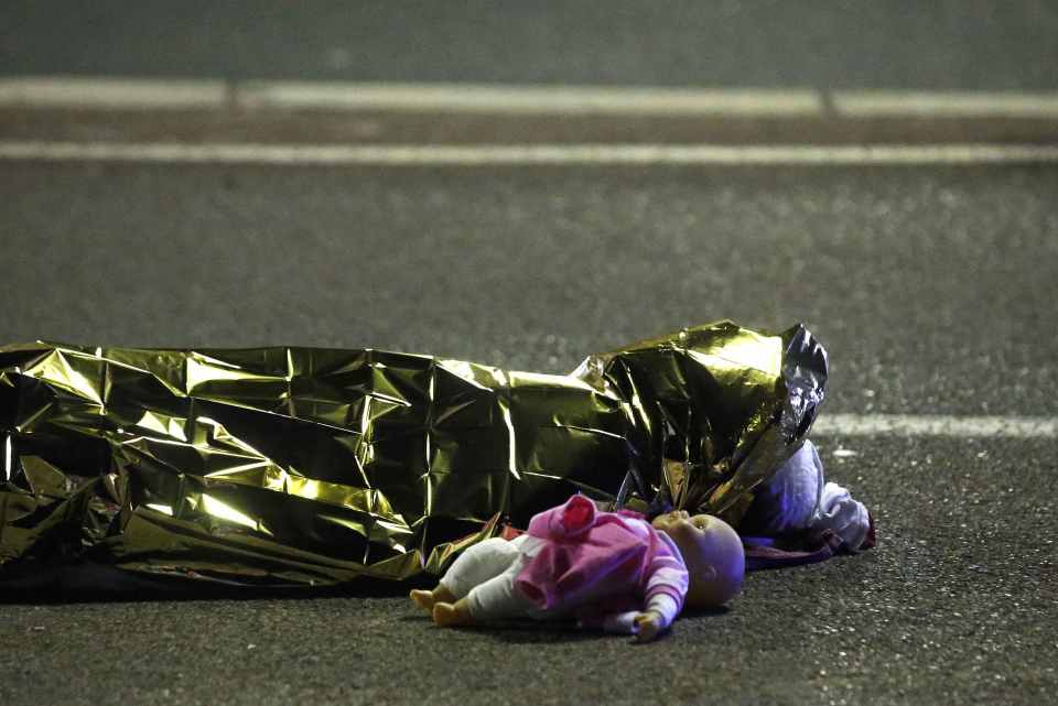 A devastating image of one of the bodies left on the streets of Nice