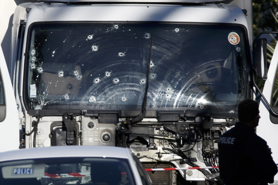  The truck was riddled with more than 40 bullet holes as it ploughed through crowds in the French Riviera