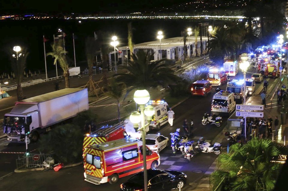  Emergency services line the seaside promenade after the attack last night