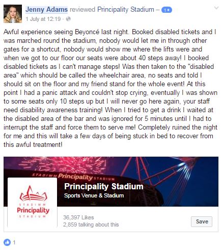  Jenny contacted the stadium to let them know what happened