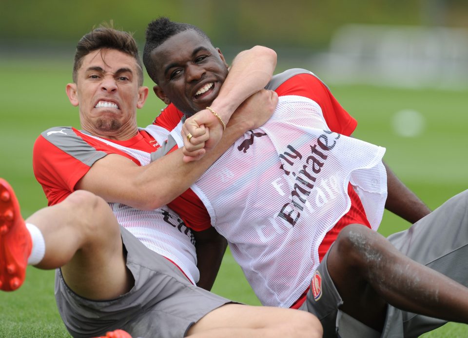  Gabriel and Joel Campbell joke around in a break from training