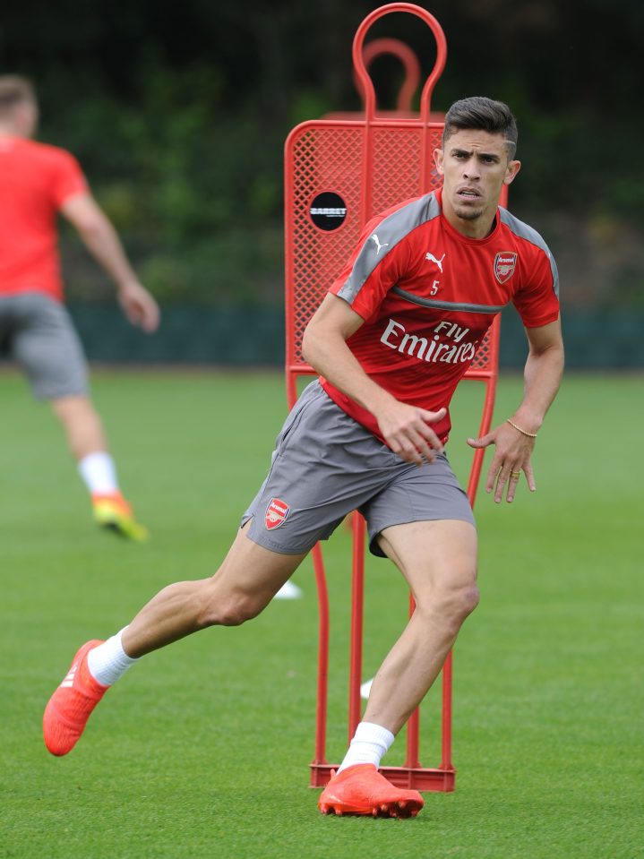  Arsenal defender Gabriel puts in the work during pre-season training