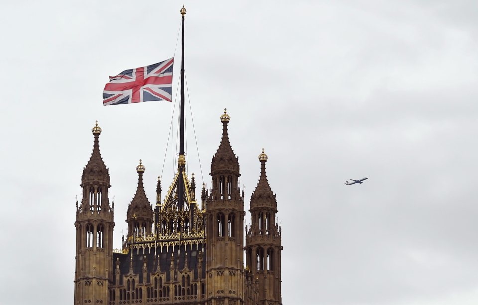 he Union Jack flies at half mast at parliament in London