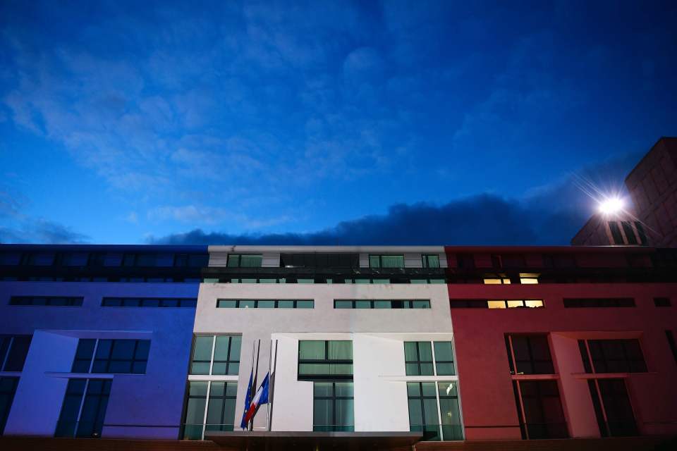 The French embassy lit up in the country's national colours after the tragedy