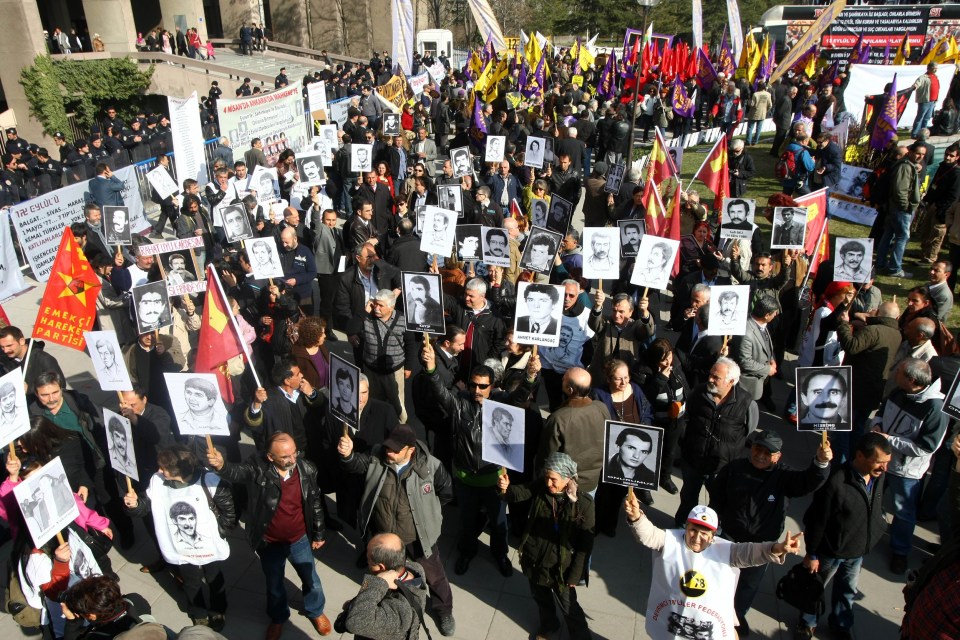  A group of leftist militants hold on April 4, 2012 outside the courthouse in Ankara