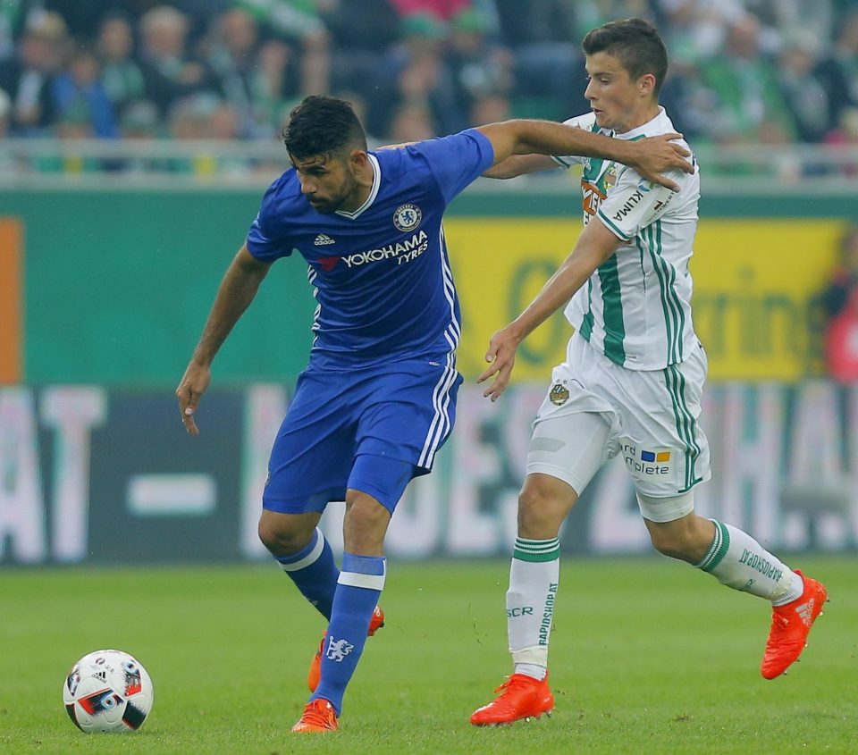 Costa featured as Chelsea lost 2-0 away to Rapid Vienna in their weekend friendly