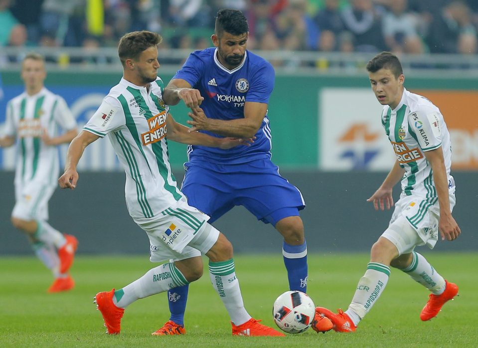 Costa gets stuck in typical style as the Blues lose their first warm-up game under Antonio Conte 