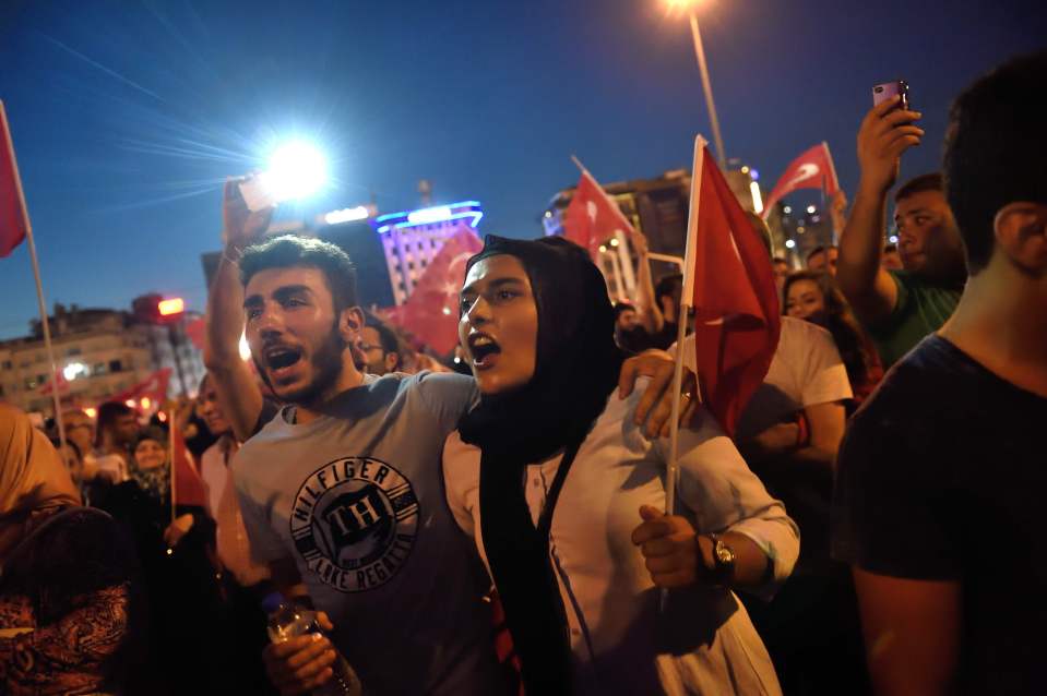  Turks in favour of President Erdogan shouted messages of support during a rally in Istanbul yesterday