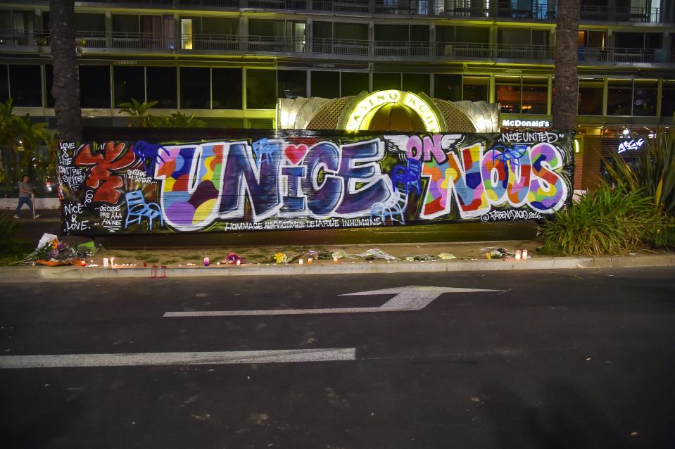 A graffiti tribute to the victims of the Nice attack which reads: "We are Nice"