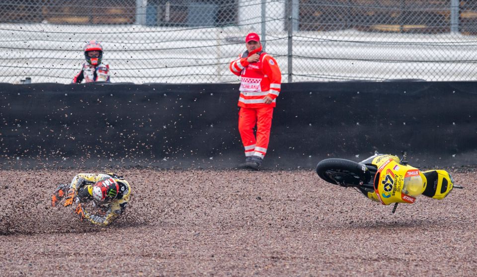  The Moto2 star was thrown off his bike and onto the gravel