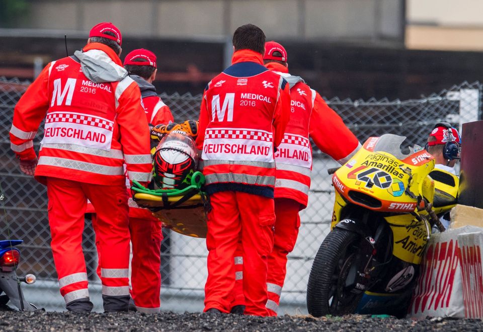  The rider was stretchered off the track following the horror crash