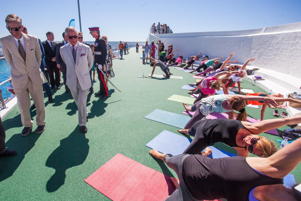  The Prince also saw local residents taking part in a yoga class on his visit