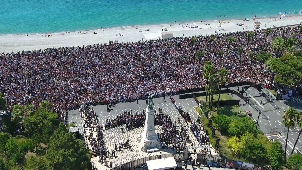  Sea of grief... this picture taken from a drone shows thousands of mourners at a memorial to victims of the Nice terror attack on the Promenade des Anglais