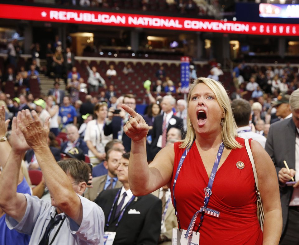  Inside the venue in Cleveland, Ohio, anti-Trump activists tried to force a roll-call so they could show their disapproval of the presumptive presidential nominee