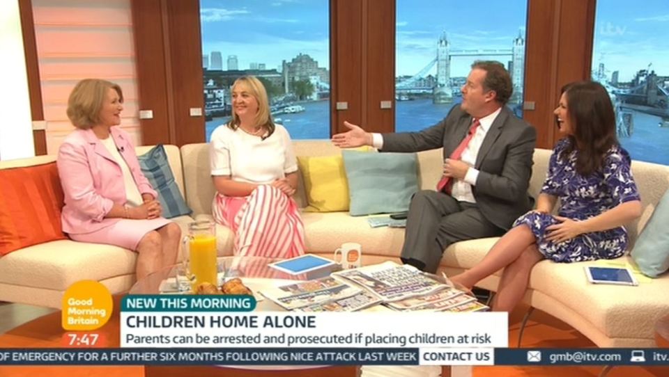  Piers was incensed as he chatted to Natasha Harding and Anne Longfield about the leaving children home alone