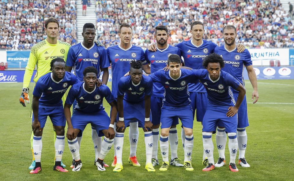  The Chelsea team line up for their friendly against RZ Pellets in Austria