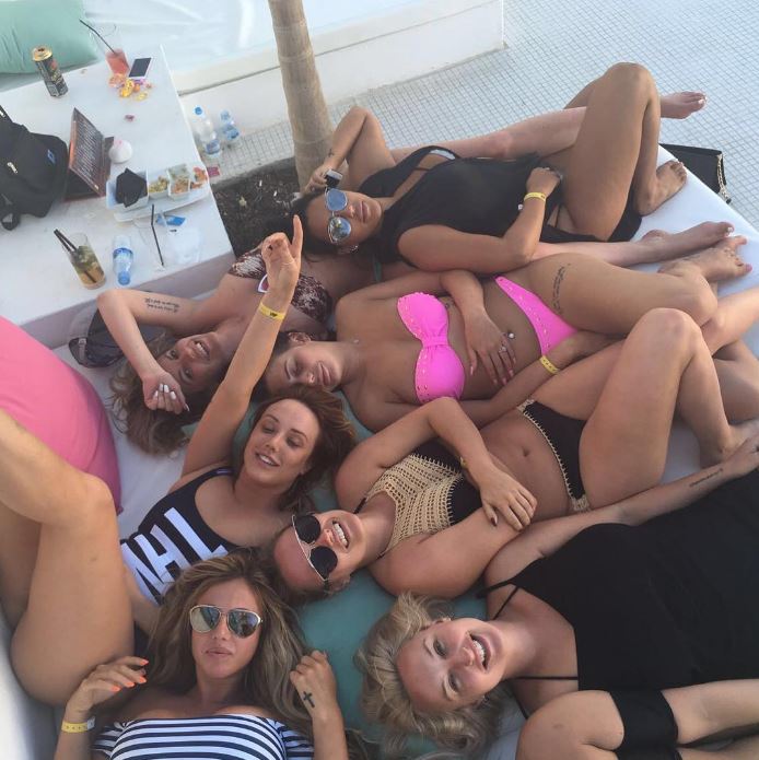 Chloe is enjoying a break in the White Isle with castmates including Holly Hagan and Marnie Simpson, as well as former co-star Charlotte Crosby 