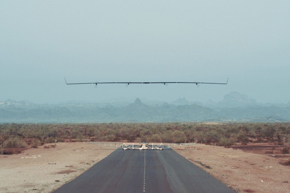  The drone prepares for take off in Arizona, where the team spent months designing it