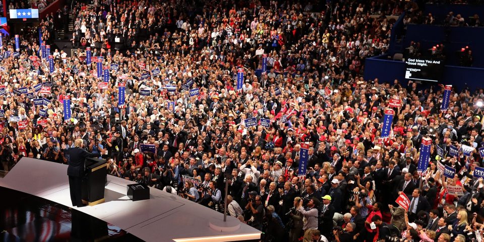  While fans chanted 'USA' before Donald Trump's hour long speech