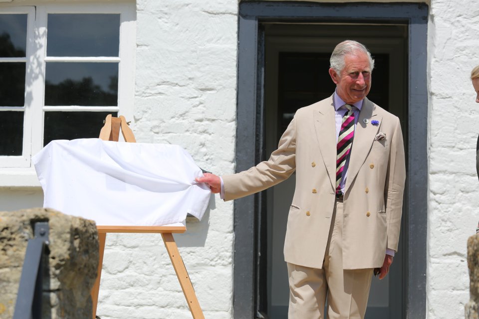  A dapper Prince Charles stands ready to pull of the drape as a crowd of people watch on