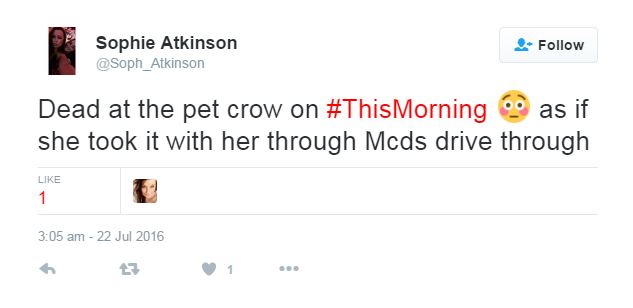  One viewer couldn't believe the crow had been to McDonalds