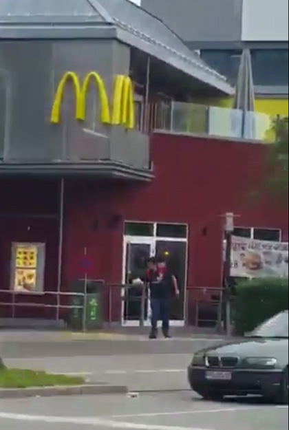  The killer was pictured staggering out of a McDonald's, and it is believed he may have lured young kids there by promising them free food in a Facebook post