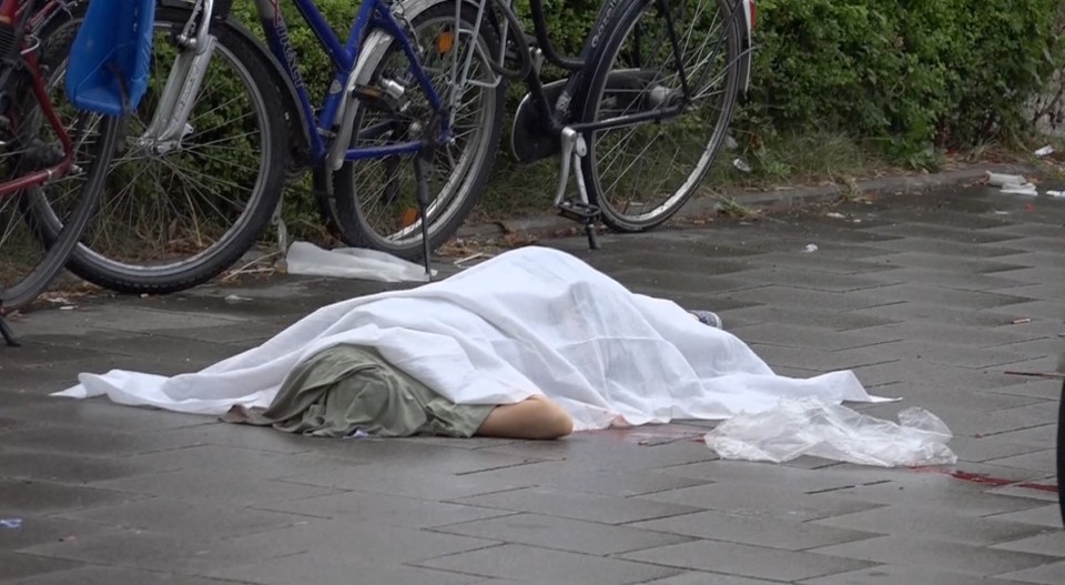  One of the body's seen lying on the ground after the shooting outside the McDonald's