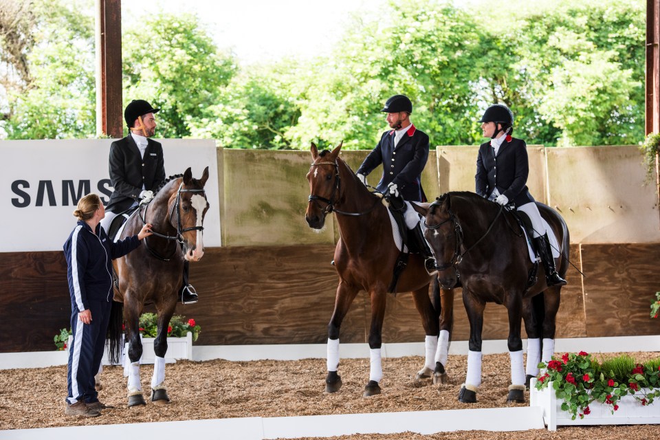  Why the long face? ... Lee Pearson and Natasha Baker look on as Jack prepares to take the reigns