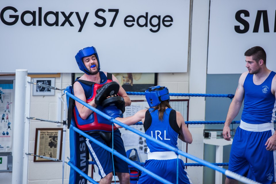  Jack in a box ... TV funnyman feels the force as Irish Olympic hopeful Katie Taylor teaches him a lesson in pugilism