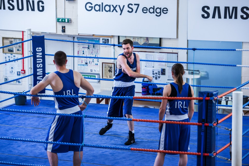  Pulling no punches ... Jack showcasing his skills inside the boxing ring as Katie Taylor and Joe Ward look on