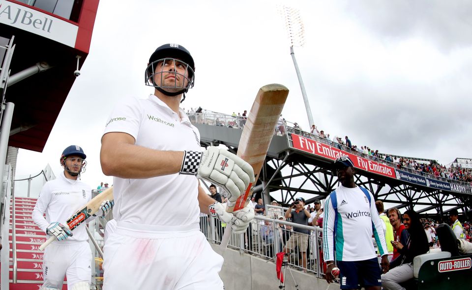 Alastair Cook steps out to bat in England's second innings against Pakistan 