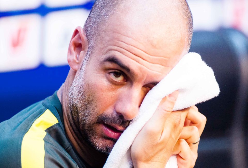  Pep Guardiola needed to wipe himself dry during the pre-match press conference