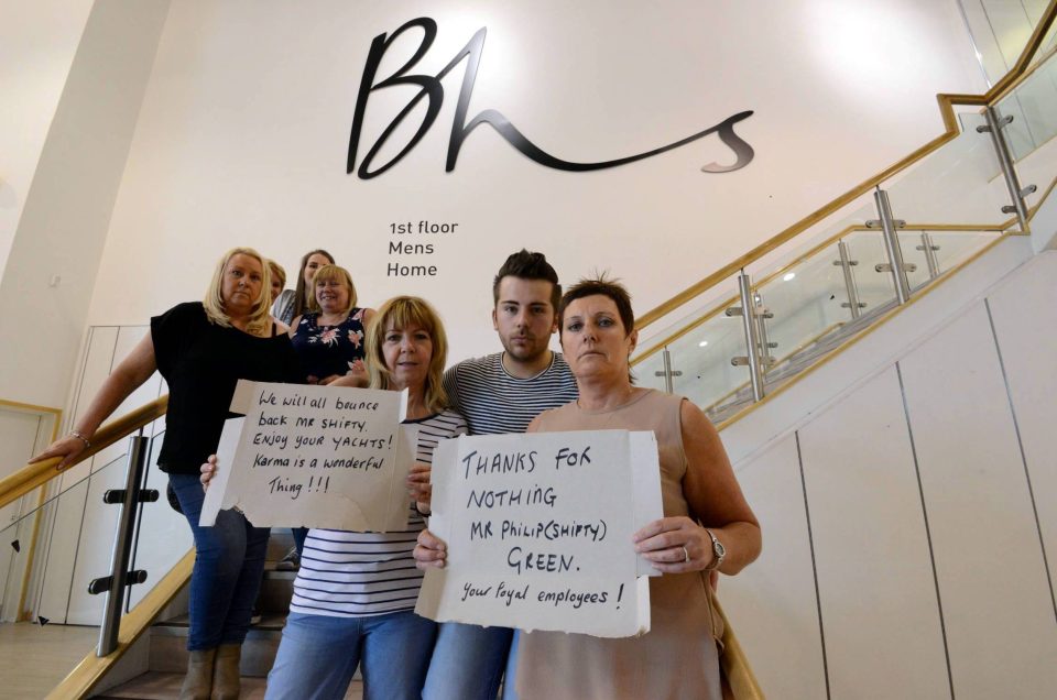  Former BHS workers gather inside their old store in South Shields, Tyneside, to protest Green's management