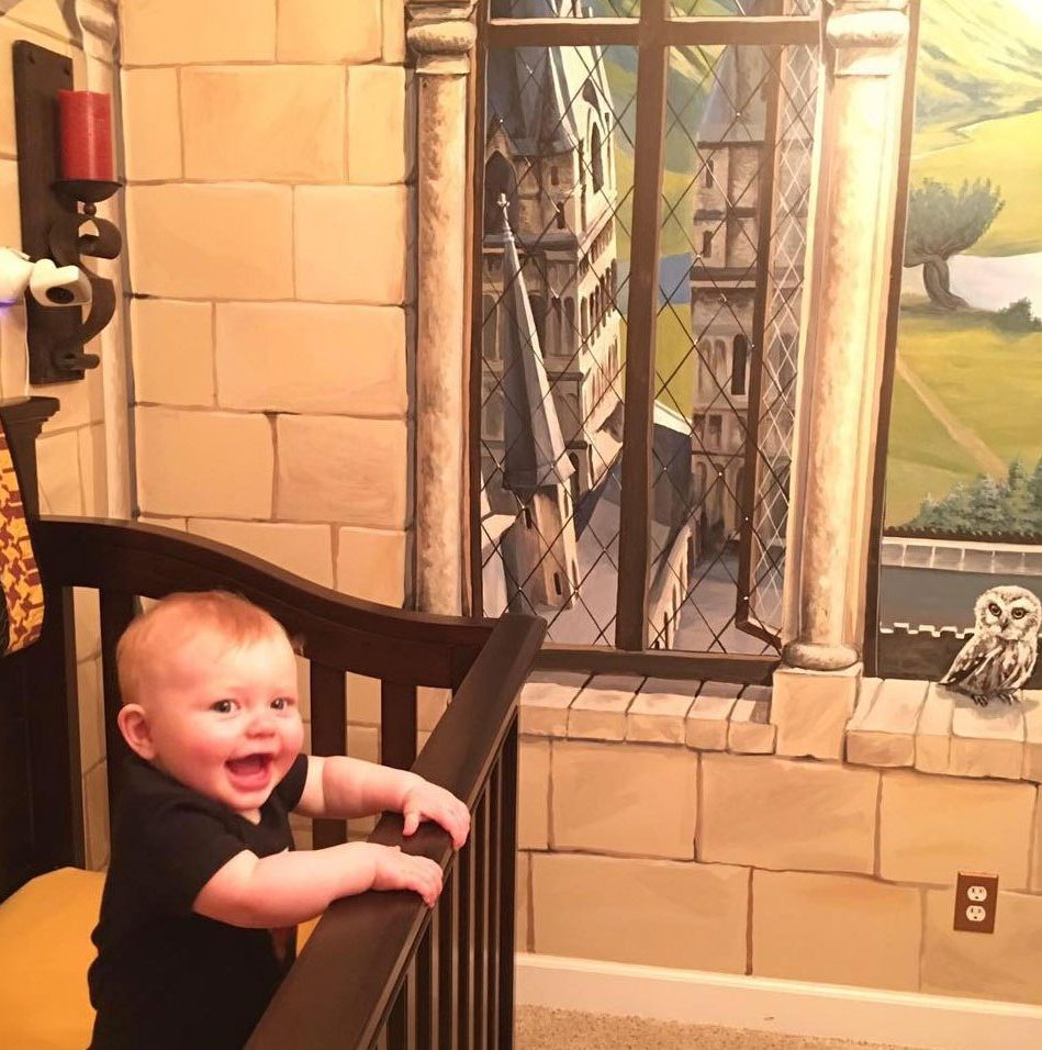  Baby Finley sleeps in the magical world of Hogwarts