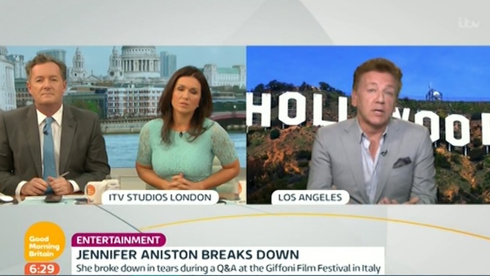  Piers and co-host Susanna Reid were talking to their LA correspondent Ross King about the actress's tears